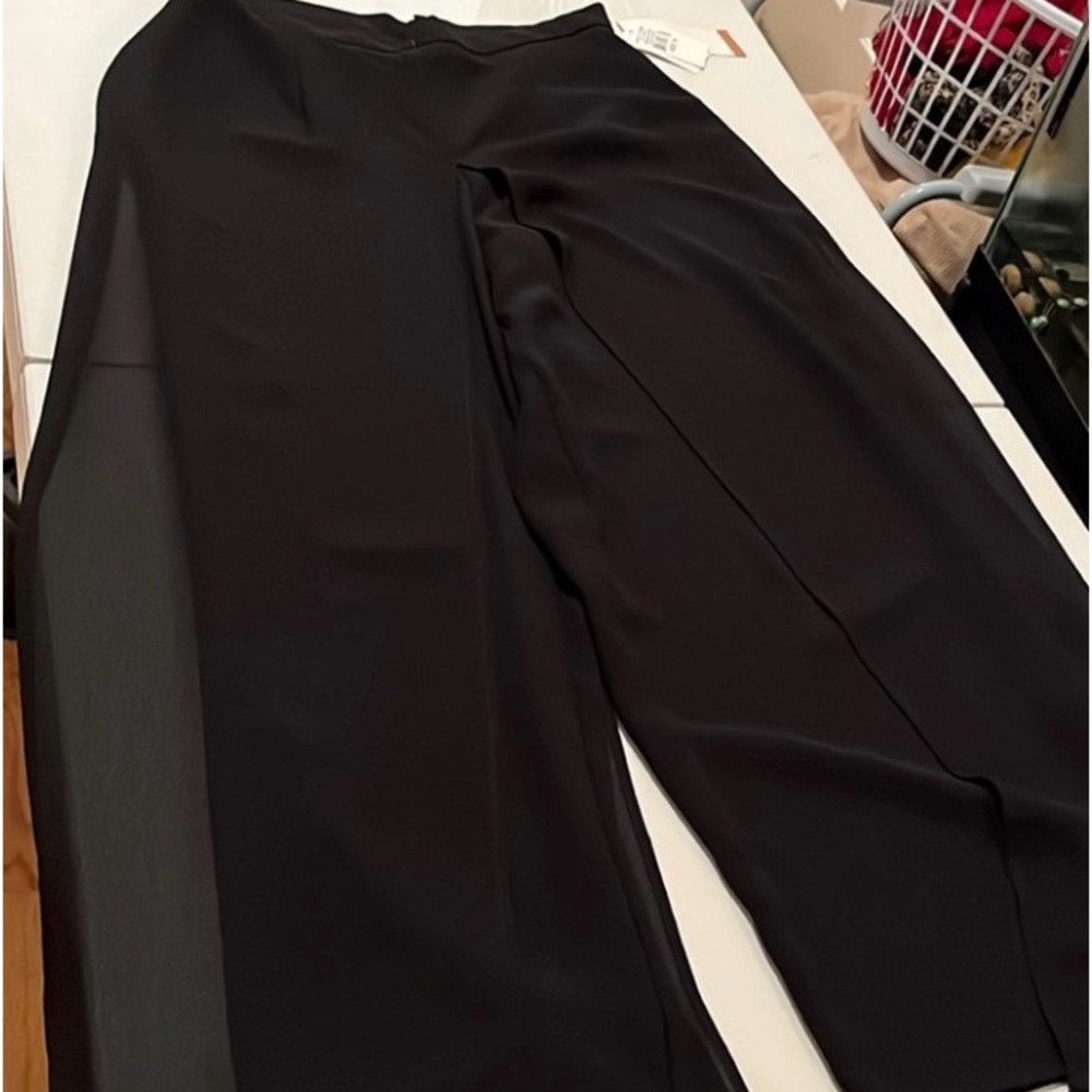 J R NITES black size 14 formal pants wide leg sheer split overlay NWT